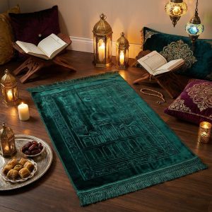 Premium Velvet Quilted Prayer Mat - Green