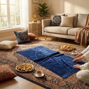 Premium Velvet Quilted Prayer Mat - Blue