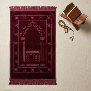Premium Velvet Quilted Prayer Mat - Red
