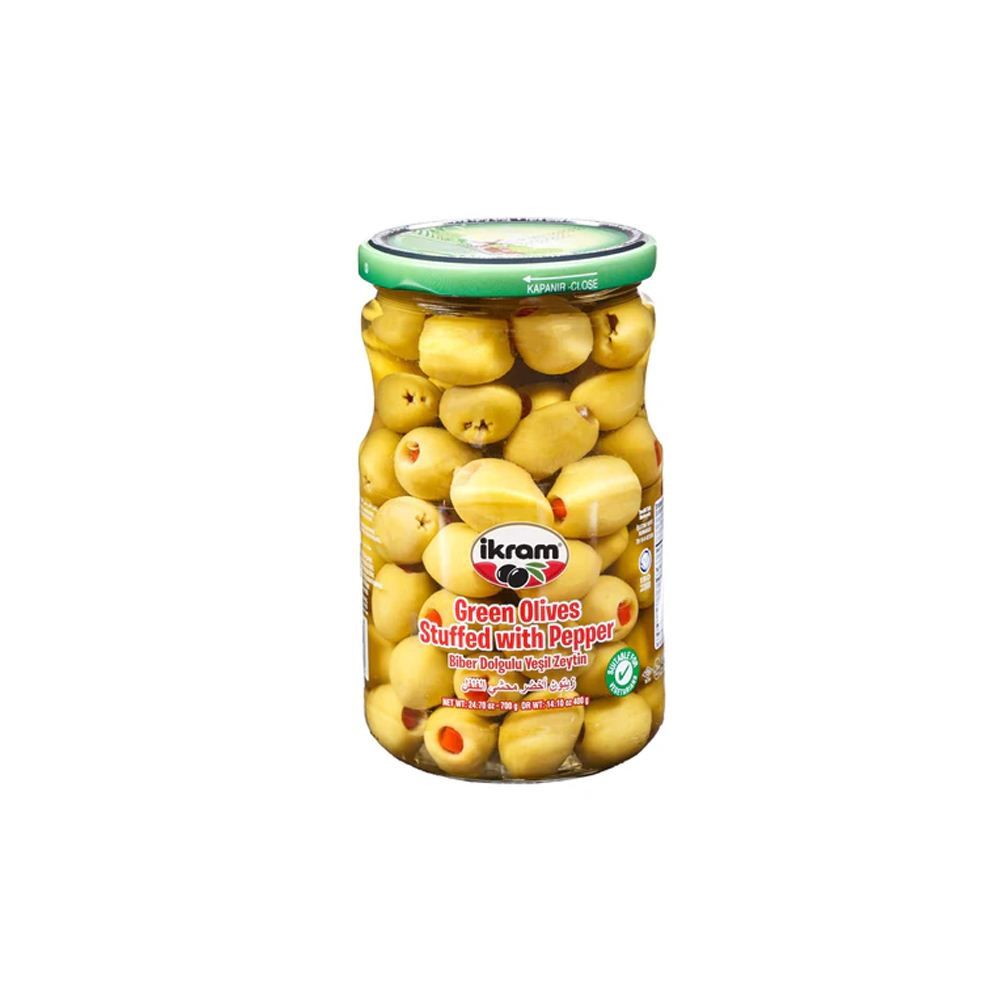 ikram-green-olives-stuffed-with-pepper-14-oz | South Asian Central
